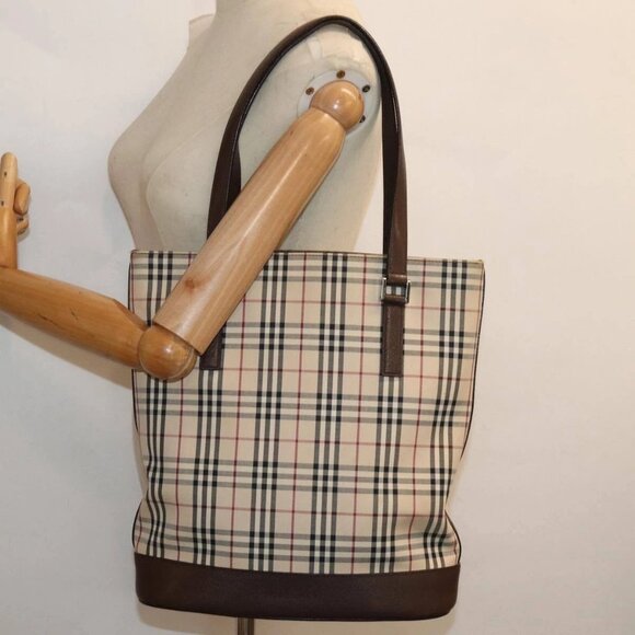 BURBERRY Nova Check Tote Bag Canvas Beige Auth - Picture 1 of 16